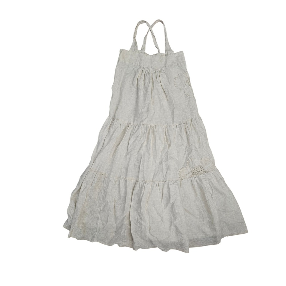 Gudrun Sjoden Linen Tiered Maxi Dress Beige lagenlook cottagecore Small
